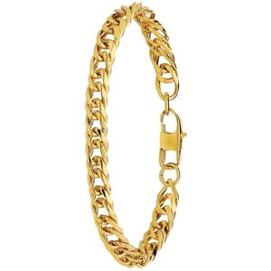 Lucardi Kinder Stalen goldplated armband met gourmetschakel - Armband - Staal - Goud - 15 cm