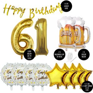 61 Jaar Verjaardag Cijfer ballon Mannen Bier - Feestpakket Snoes Ballonnen Cheers & Beers - Herman