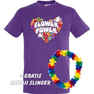 T-shirt Flower Power Hart | Love for all | Gay pride | Regenboog LHBTI | Paars | maat M