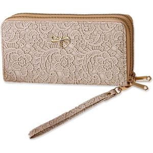 Portemonnee Dames PU Lange Clutch Vrouwen - Change Pouch Card Organizer met Polsband - 8 Kaartsleuven Kaki