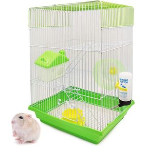 Hamsterkooi met voederbak-drinkbak-wiel-speciaal huis - willekeurige kleur - 35 x 28 x 54 cm