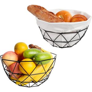 2 stuks fruitmand fruitschaal broedmand voor fruit, fruit, groenten, brood, keuken, metaal, moderne sierschaal met inleg