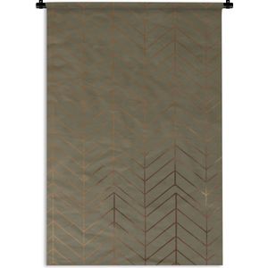 Wandkleed Luxe patroon - Luxe patroon van glimmende en gouden lijnen tegen een donkergroene achtergrond Wandkleed katoen 90x135 cm - Wandtapijt met foto