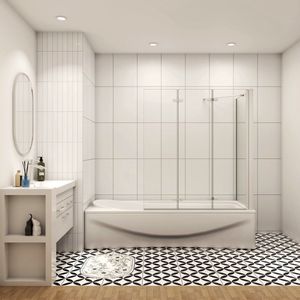 3-delig douchescherm met vaste zijiwand,130x70x140 cm helder 6 mm ESG-veiligheidsglas
