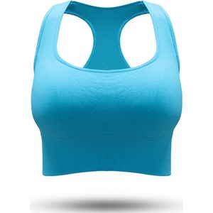 PureSquare - crop top - sportbh - sportbeha - sporttop dames - sport top dames - sportkleding dames fitnesskleding - yogakleding - Blauw - maat S - vaste bh cups - rugsteun - fitness - sport – yoga