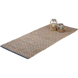 Relaxdays vloerkleed jute - 80 x 200 cm - handgeweven tapijt - ruitjespatroon - natuur - 80 x 200 cm