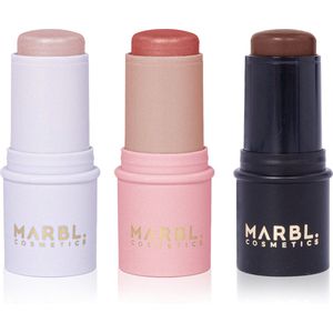 MARBL. Cosmetics Easy Stick & Blend Kit - Alles-in-één: Foundation, Concealer, Blush, Lipstick & Highlighter - Set van 3 - Medium