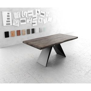 Eettafel Edge acacia platina 180x90 XL V-frame vlak staal zwart Live-Edge eettafel