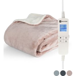 Nuvoo Elektrische Warmtedeken - Fleece/Sherpa - 180x160 cm- XXL - Automatische Uitschakeling - Oververhittingsbescherming - 20 Standen - 160W - 2 Persoons - Bovendeken - Oud Roze