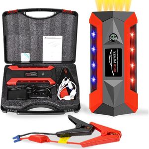 DKProducts.nl Jumpstarter – 4-in-1 Starthulp – Powerbank - LED Zaklamp – Rood / Zwart – Autoaccu Opladen – Motor Herstarten – 7200mAh