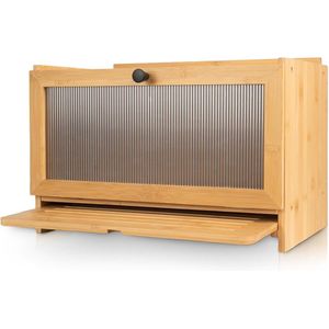 Bamboe broodtrommel met snijplank, houten broodtrommel met ventilatie, elegante broodtrommel voor het bewaren van brood, 40 x 26 x 23 cm, van hout