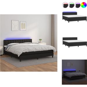 vidaXL Boxspring Bed - 160 x 200 cm - Kunstleer - Verstelbaar hoofdbord - LED-verlichting - Pocketvering matras - Huidvriendelijk topmatras - Bed