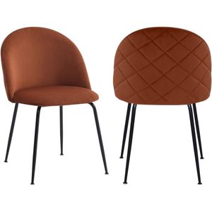 Vente-unique Set van 2 stoelen van velours en zwart roestvrij staal - Terracotta - MELBOURNE L 50 cm x H 77 cm x D 55 cm