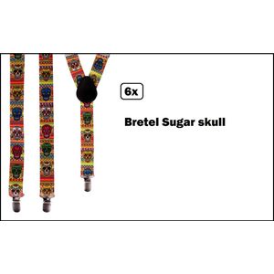6x Bretel Sugar skull - Thema Halloween feest carnaval doodshoofd party festival optocht day of