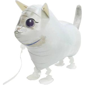 Ballon in de vorm van een witte kat - kat - poes - folie - ballon - airwalker - huisdier - wit - dier