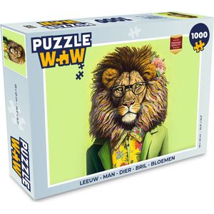 Puzzel Leeuw - Man - Dier - Bril - Bloemen - Legpuzzel - Puzzel 1000 stukjes volwassenen