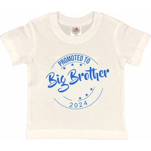 Shirt Aankondiging zwangerschap Promoted to Big Brother 2024 | korte mouw | Wit/blauw | maat 98/104 zwangerschap aankondiging bekendmaking Baby big bro brother Grote Broer