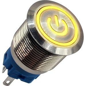 ProRide Metalen Drukschakelaar 12V ON-OFF - 19mm - Aan/uit schakelaar - Spatwaterdicht - 12V/24V - LED Indicatie Geel