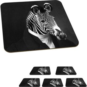 Onderzetters voor glazen - Schilderij - Zebra - Zwart - Wit - 10x10 cm - Glasonderzetters - 6 stuks