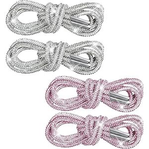 4 stuks/2 paar strass glitter touw ronde veters, glinsterende diamant touwriemen, knipperend nylon touw voor doe-het-zelf joggingbroeken, sneakers, laarzen, hoodie, jurk, decoratieve sneakers (zilver + roze), wit
