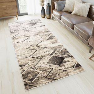 Tapiso Petra Tapijtloper Abstract Bruin Laagpolig Vloerkleed Maat- 60x200