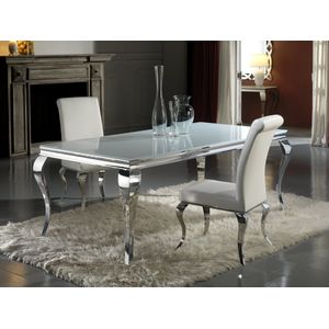 Barroque eettafel - design RVS eetkamertafel 208x108 | CoCo dining table stainless steel - gepolijst roestvrij stalen frame met gehard glazen blad
