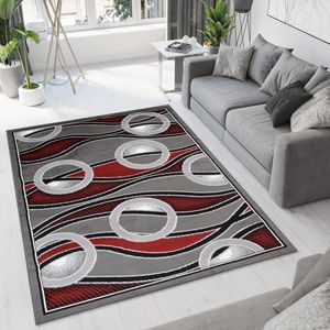 Tapiso Bali PP Vloerkleed Rood Grijs Laagpolig Woonkamer Tapijt Maat- 220x300