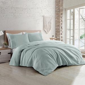 Zavelo DeLuxe Waffle Dekbedovertrek Lichtgroen-Lits-jumeaux (240 x 200/220 cm) - 100% Percale Katoen - Luxe Dekbedovertrek - Super zacht