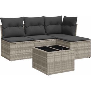 vidaXL 5-delige Loungeset Poly Rattan Lichtgrijs