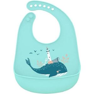 Silicone slabbetjes met opvangbakje – waterdicht – zacht – baby en peuters – turquoise - walvis