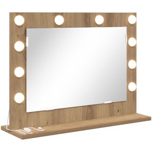 vidaXL - Make-up - Spiegel - Eiken - Bewerkt - Hout - 60 - x - 45 - x - 18 - cm