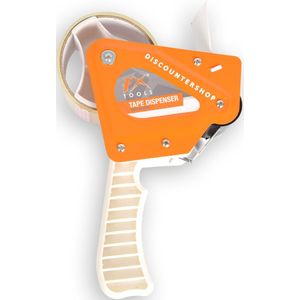 Discountershop Handige Plakbandhouder - Set inclusief Tape Dispenser en 2 Tapes (15m x 48 mm) - Wit & Oranje - Plastic & Metaal