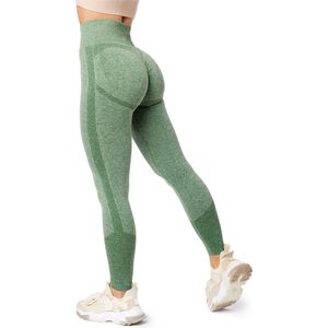 Bellivalini BLV-BLV50-254-LE Dames Leggings - Push Up - High Waist - Scrunch - Vrijetijdsbroek - Lang - Sport - Sporbroek - Yogabroek - Groen Gemêleerd - XXL