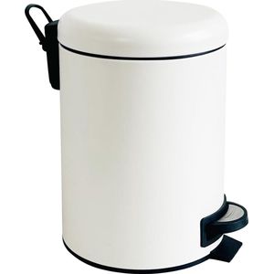 5 liter badkamerafvalemmer met deksel, pedaalemmer wit met automatisch daalsysteem en binnenemmer, badkamerafvalemmer voor badkamer, kantoor