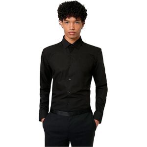 HUGO Kenno slim fit overhemd - popeline - zwart - Strijkvriendelijk - Boordmaat: 42