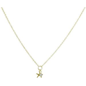 Silventi 9SIL 20262 Zilveren Ketting Dames - Twee bedeltjes - Zeester - kraal - Wit - 42cm - Goudkleurig