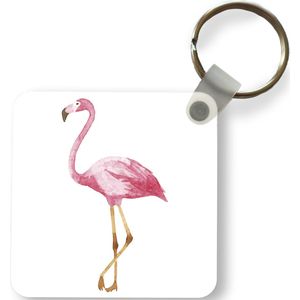 Sleutelhanger - Flamingo - Waterverf - Roze - Plastic - Rond - Uitdeelcadeautjes