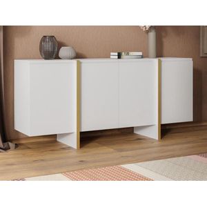 Hangend tv-meubel met 4 deuren van mdf - Wit en goudkleurig - LUVONIA L 180 cm x H 81 cm x D 45 cm