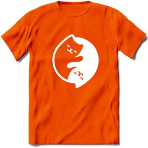 Ying Yang Sleepy Kat - Katten T-Shirt Kleding Cadeau | Dames - Heren - Unisex | Dieren shirt | Grappig Verjaardag kado | Tshirt Met Print | - Oranje - 3XL