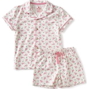 Little Label Pyjama Meisjes Maat 98-104/4Y - roze, wit - Bloemetjes - Shortama - Zachte BIO Katoen