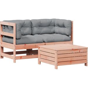vidaXL - 3-delige - Loungeset - met - kussens - massief - douglashout