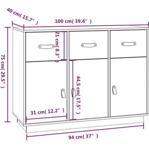 vidaXL Dressoir - Dressoirs - Kast - Wandkast - Dressoir 100x40x75 cm massief grenenhout honingbruin