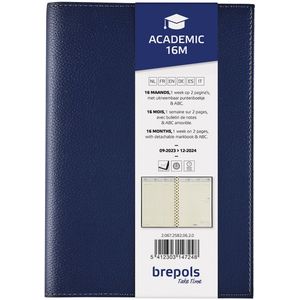 Brepols agenda 2023-2024 - CALPE Academic - 16M - Leraren/Prof - Weekoverzicht - Blauw - 14,8 x 21 cm