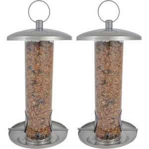 2x stuks vogel voedersilo RVS 27 cm - Vogelvoederhuisje - Vogelvoer - Vogel voederstation