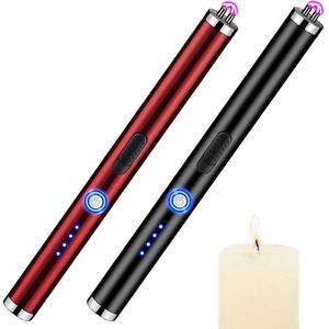 Premium USB-aansteker oplaadbaar lange aansteker boog voor kaarsen camping barbecue trap 2 stuks (zwart rood)