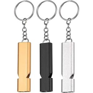 3 stuks - Noodfluitje - 120 db - fluitjes voor Bij Ramp - Survival Fluit - Fluitje - Zilver, Goud zwart - aluminium - Sleutelhanger met noodfluit - voor kamperen en wandelen