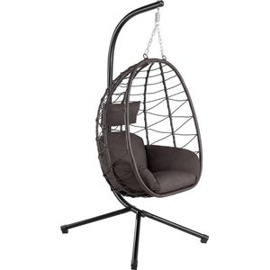 Egg Hangstoel - Hangstoel met Standaard - Chair voor Binnen en Buiten - Zwart