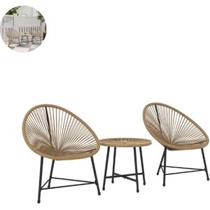 Balkonset 2 personen - Tuinset - Bistroset - Bruin - Weerbestendig - 3 delig - Tuintafel en 2 stoelen - 2 personen - Gecoat staal - Onderhoudsvrij staal