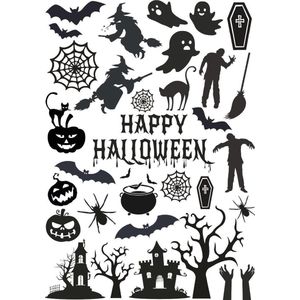 Halloween raamstickervel XL - decoratie halloween - raamsticker - Halloween - zwart silhouet