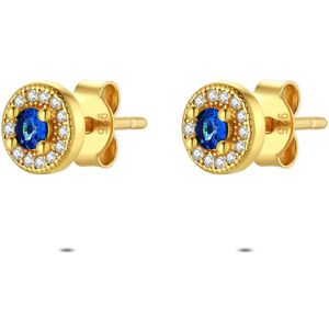 Twice As Nice Oorbellen in 18kt verguld zilver, blauw en witte steentjes